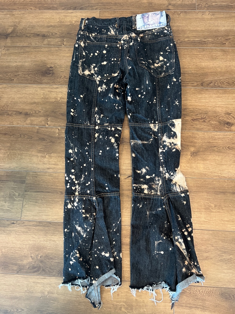 JordanLuca Patchwork Bleach Splatter Raw Hem Jeans Made in Italy